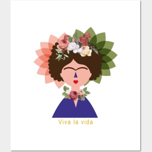 Summer cute colorful feminist Frida kahlo portrait flowers viva la vida Posters and Art